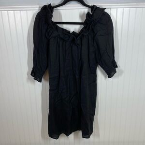 Reformation Indio Mini Dress Black Off Shoulder Linen Short Sleeve size xl‎ LBD